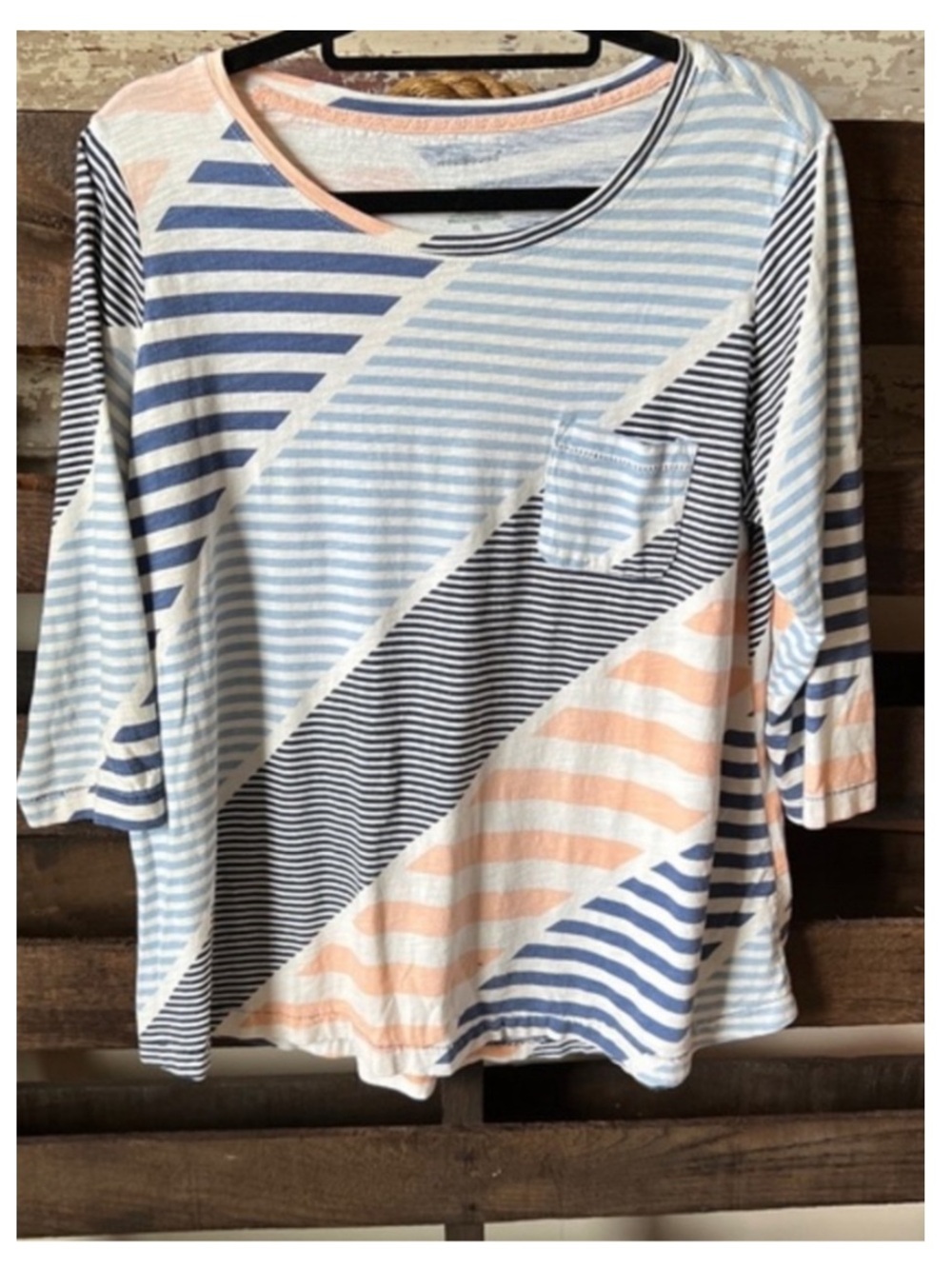 WESTBOUND 3/4 Sleeve Striped Top in Blue/White/Peach XL